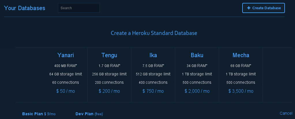 Screenshot of the Heroku configuration options.