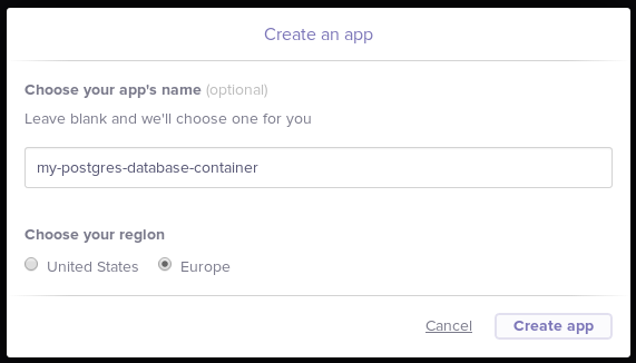 Creating a new app on Heroku.